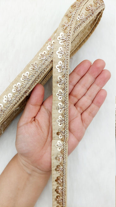 Art Silk Trim with Gold Embroidery and Sequins Indian Sari Border Trim By 3 Yards Decorative Trim Craft Lace